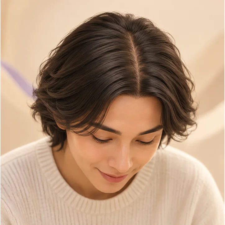Warm illustrated Day 30 hair check-in from the same angle